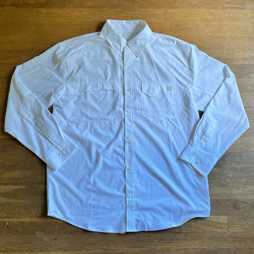 Huk White Long Sleeve Tidepoint Button-Down Fishing Shirt